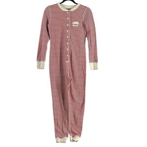 Roots pyjamas onsie striped long johns romper cream red waffle knit cabin sz sm